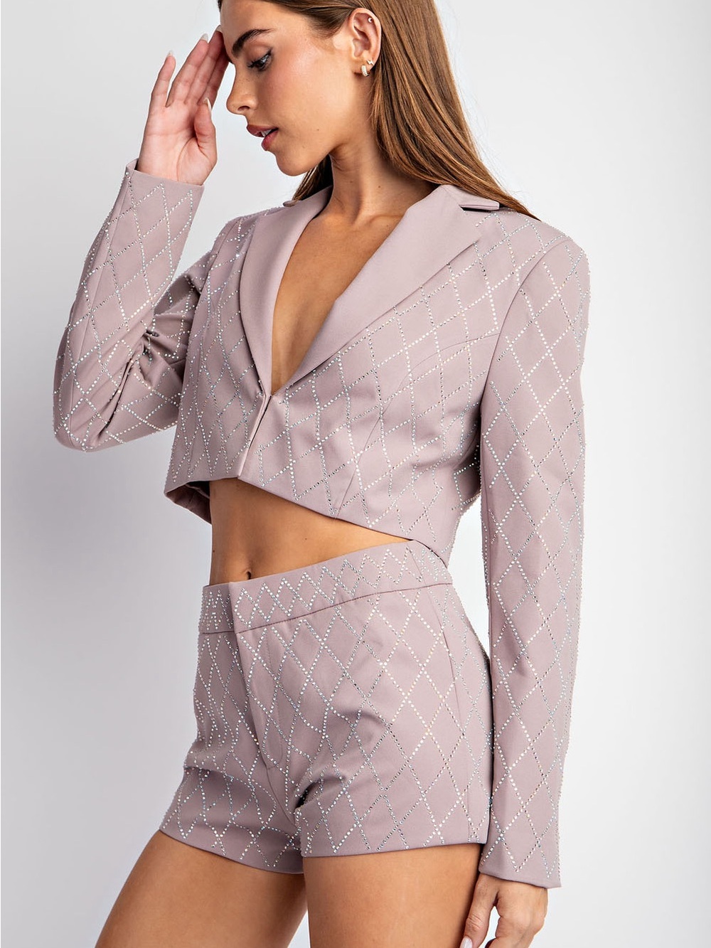 Embellished Mauve Crop Blazer